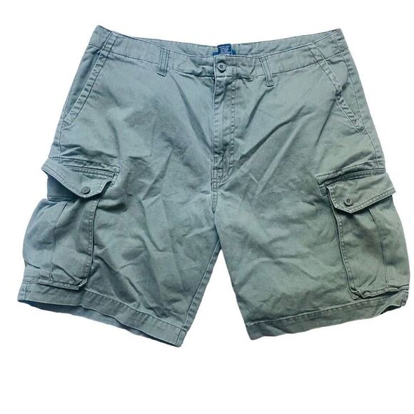 CARGO Shorts Bass Men’s  36 Green Khaki Zip Utility Pocket 100% 9” Inseam JN23 - Picture 1 of 6